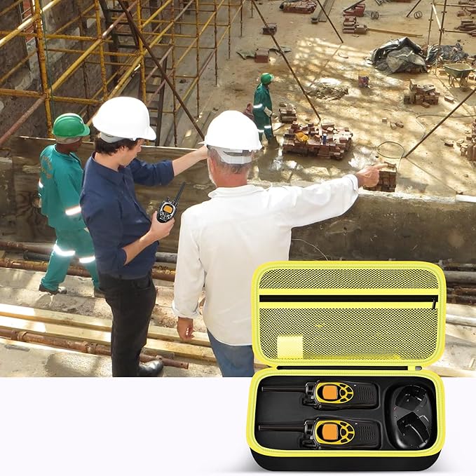 ANKHOH Walkie Talkie Case Holder for 50 Channel GMRS Two-Way Radio, Long Range Handheld Mobile Radios Hard Storage Carrying Box for Rechargeable Batteries, Charger and Headset, Yellow(Bag Only)