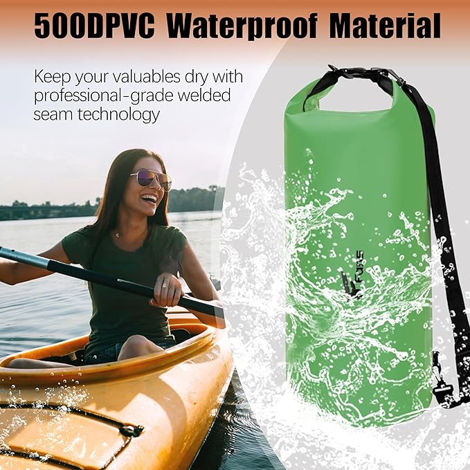 8 Fans Dry Bag Backpack Waterproof,50L Roll Top Bag with Phone Case, Perfect for Floating,Travel,Swimming,Boating,Kayaking,Camping,and Beach Activities(No Valves, Green)