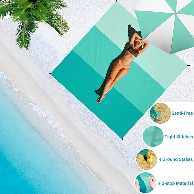 BYDOLL Beach Blanket Waterproof Sandproof 78''×81'' 1-7 Adults Oversized Lightweight Large Picnic Mat Waterproof Sandproof Blanket for Beach