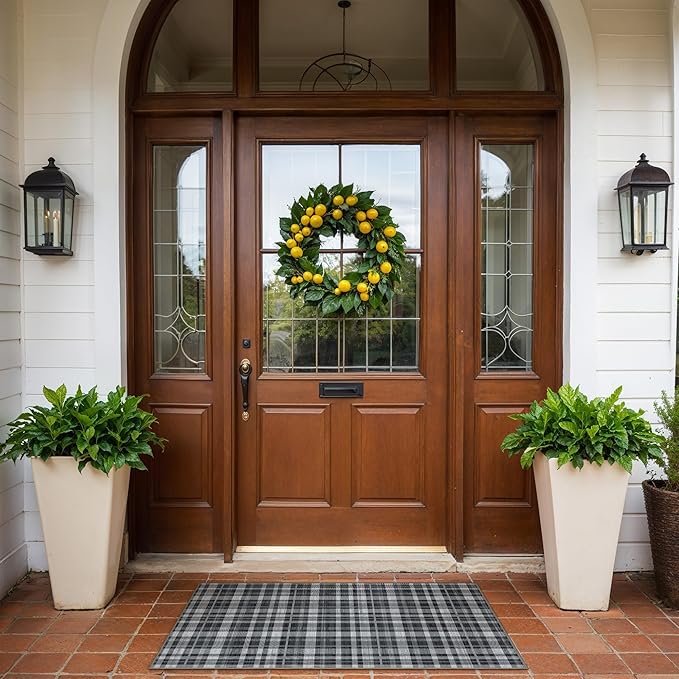 GENIMO Indoor Outdoor Area Rug 2.3'x3.6', Waterproof Non Shedding Front Door Mat, Easy Cleaning, Geometric Carpet for Patio, Porch, Entryway, Living Room, Balcony, Entrance, Bedroom, Black