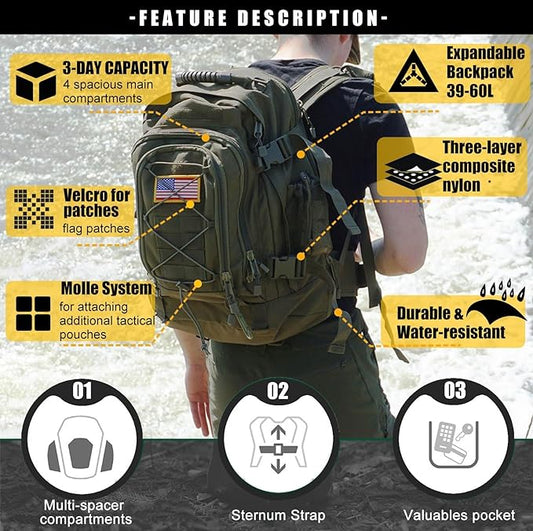 Tactical Backpack Military Army Daypack - Assault Pack for Men Molle Backpacks Bug Out Bag 3 Day Pack for Hiking Camping Travel Hunting Rucksack Trekking Green