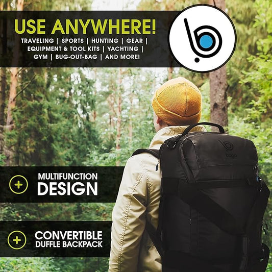 bago Waterproof Duffel Bag Backpack For Men & Women - 3 Way Duffel Backpack for Travel Camping Gear & Sports - Heavy Duty Travel Duffle Bag Backpack With Straps - Travel Backpack for Men (Black)