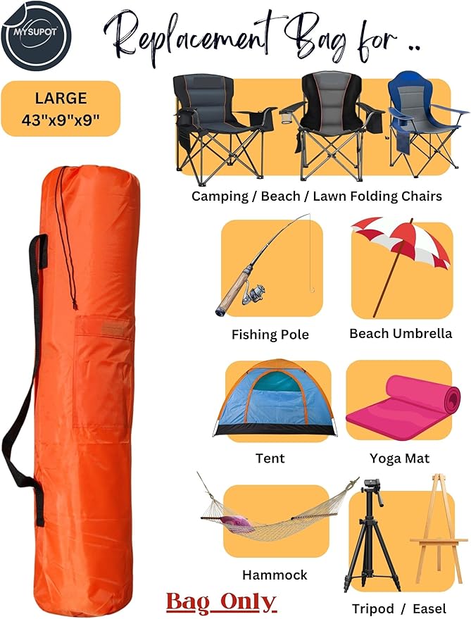 Replacement Bag for Folding Camping Chair, Portable Camp Chair, Hammock, Yoga Mat, Umbrella, Tents, Tripods, Fishing Poles - 420D Oxford Polyester Fabric