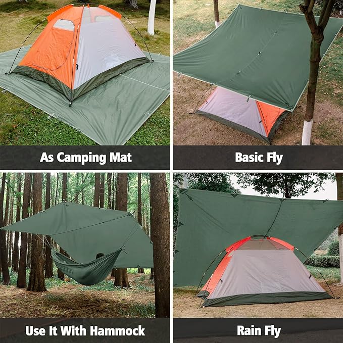 FREE SOLDIER Camping Tarp Waterproof Portable Multifunctional Outdoor Traveling Awning Backpacking Shelter Rain Tarp (Lake Green 10×10.5ft)