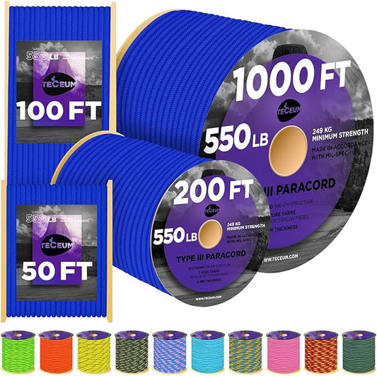 TECEUM Heavy Duty Rope 1000 – 1000ft / 200ft / 100ft / 50ft – 40+ Colors – Utility Rope for Survival & Camping Gear – Nylon String, Camping Rope, para Cord, Utility Nylon Rope, Tent Cord
