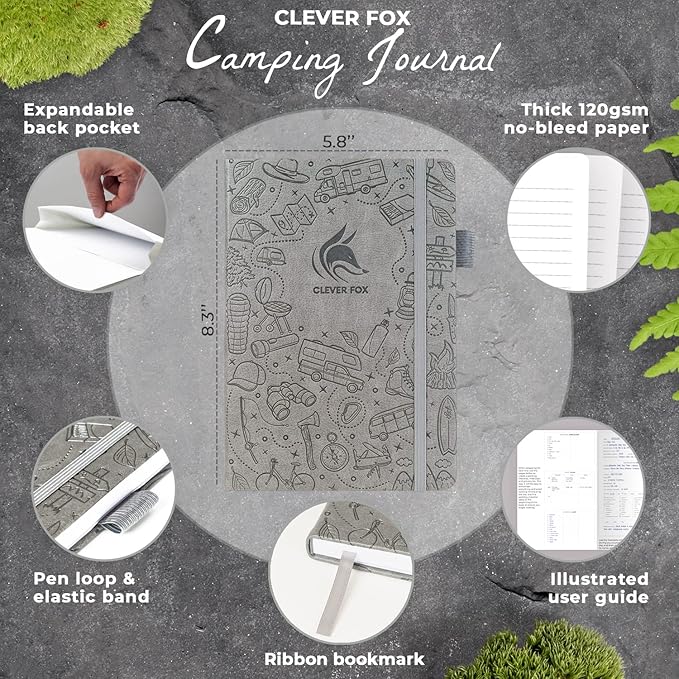 Clever Fox Camping Journal – Camper Log Book & RV Trip Planner – Outdoor Camp Journal & Adventure Travel Notebook for 12 Trips, A5 (Gray)