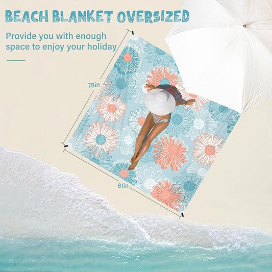 Beach Blanket Waterproof Sandproof 1-7 Adult Oversized 78 '' × 81 '' Lightweight Durable Compact Sand Free Beach Mat for Travel Camping Hiking Picnic Blanket Extra Large
