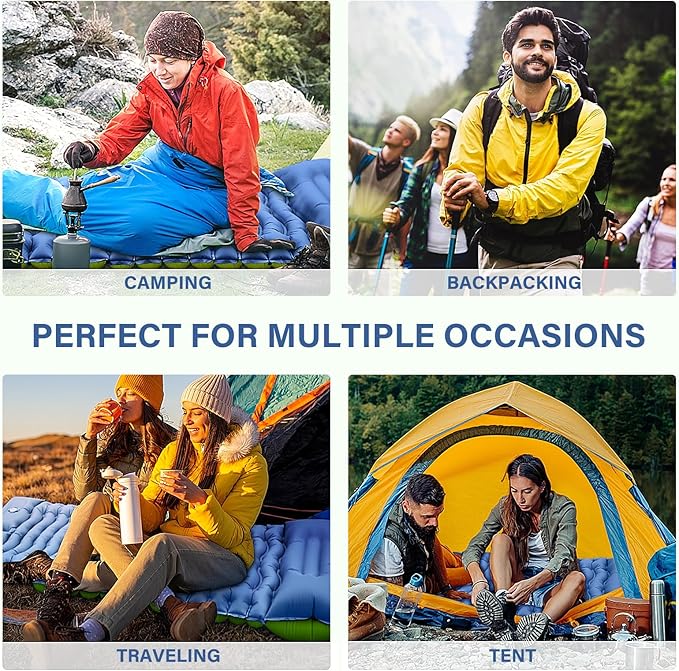 Camping Sleeping Pad, Ultralight Inflatable Sleeping Mat with Built-in Foot Pump & Pillow, Compact Air Mattress for Camping, Backpacking, Hiking, Tent