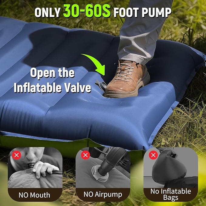 Sleeping Pad for Camping, 5 Inch Extra Thick Camping Sleeping Pad with Pillow Built-in Foot Pump, Lightweight Inflatable Sleeping Mat, Backpacking, Hiking, Tent