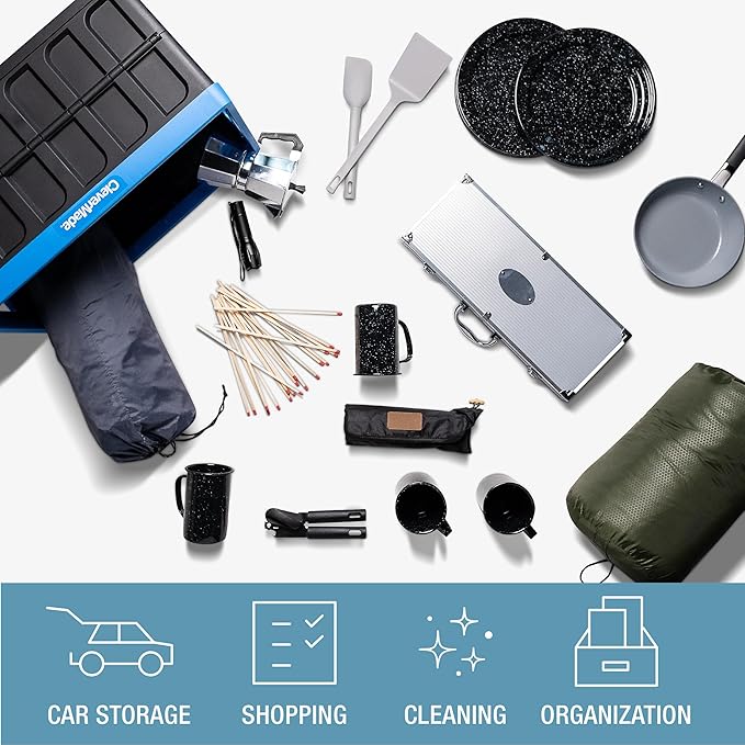 CleverMade Collapsible Storage Bins with Lids- Neptune Blue 3Pack 46L- Plastic Container Stackable Organization Crates Home Closet SpaceSaving Durable