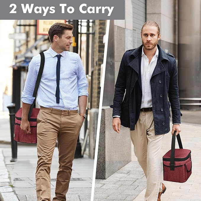 Tirrinia Insulated Lunch Box for Women Men, Leakproof Reusable Lunch Bag Containers for Adult,Working,Office,Lunch Soft Cooler Bag Tote for Picnic Hiking Beach,Red