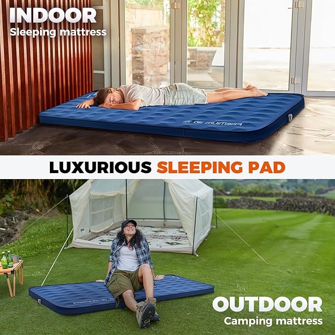 KingCamp Premium 3D Self-Inflating Camping Sleeping Pad Mattress Comfortable 3 “Thick Portable Lightweight Double Single R-Value 6.1 Warm for Winter Camping Indoor Outdoors Single-Navy