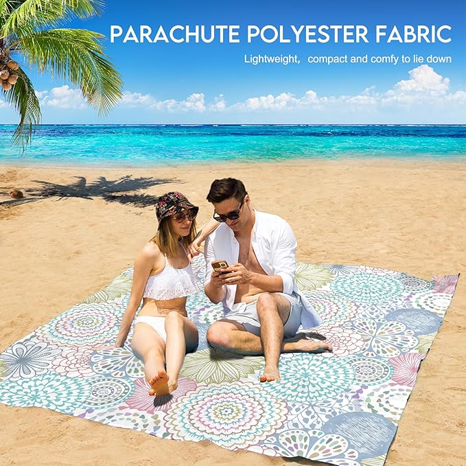 BYDOLL Beach Blanket 78''X81'' 4-7 Adults Oversized Lightweight Waterproof Sandproof Blanket for Beach Large Picnic Mat Travel Camping