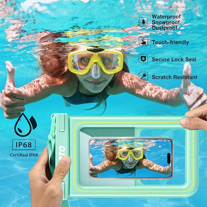 JOTO [IP68 Floatable Large Floating Waterproof Phone Pouch Up to 10", Underwater Phone Case Cellphone Dry Bag for iPhone 16 15 14 13 12 11 Pro Max Xs Max XR X 8 7 Plus SE/Galaxy S24 S23 S22 -Grey