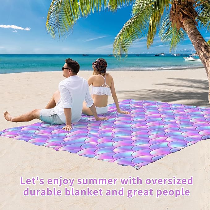 BYDOLL Beach Blanket Waterproof Sandproof 78''×81'' Suits1-4 Adults Compact Lightweight Oversized Sand-Free Blanket Large Picnic Mat for Beach Travel Camping Hiking