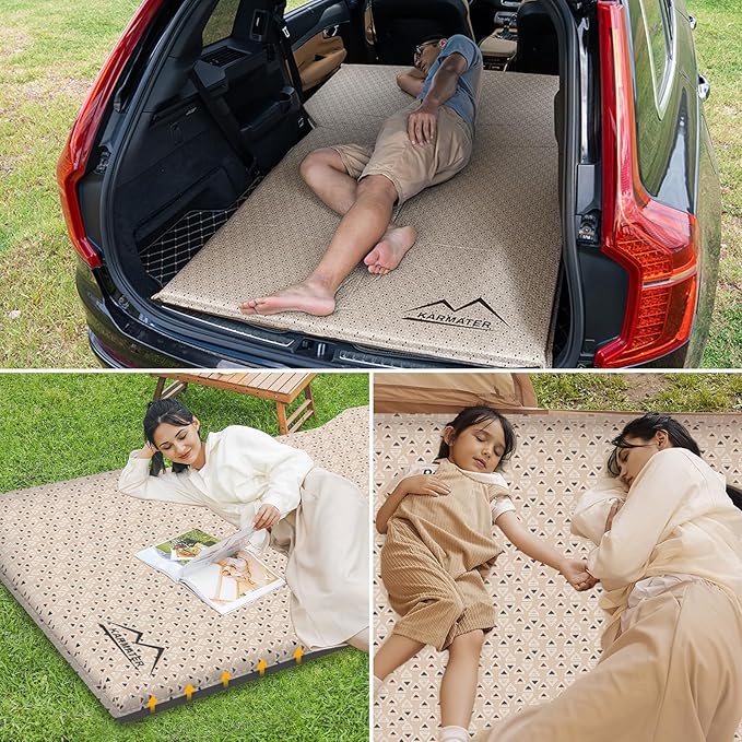 SUV Air Mattress Car Bed Camping, Inflatable Car Camping Pad with Air Pump, Ultrathick Memory Foam Camping Mattress, 9.0 R-Value Insulated Sleeping Pad 2 Person, Camping Mat for Hiking and Backpacking