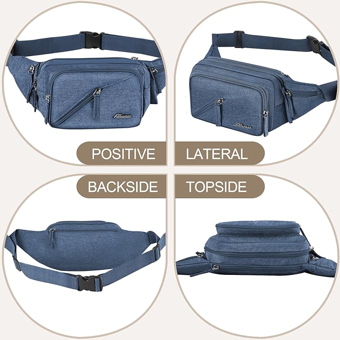 Fanny Pack Waterproof Waist Bag Pack Men Women Hip Bum Bag With Water Bottle Holder Adjustable Strap Suitable For Outdoors Workout Traveling Hiking Cycling Dog Walking Pouch Bag(Blue)