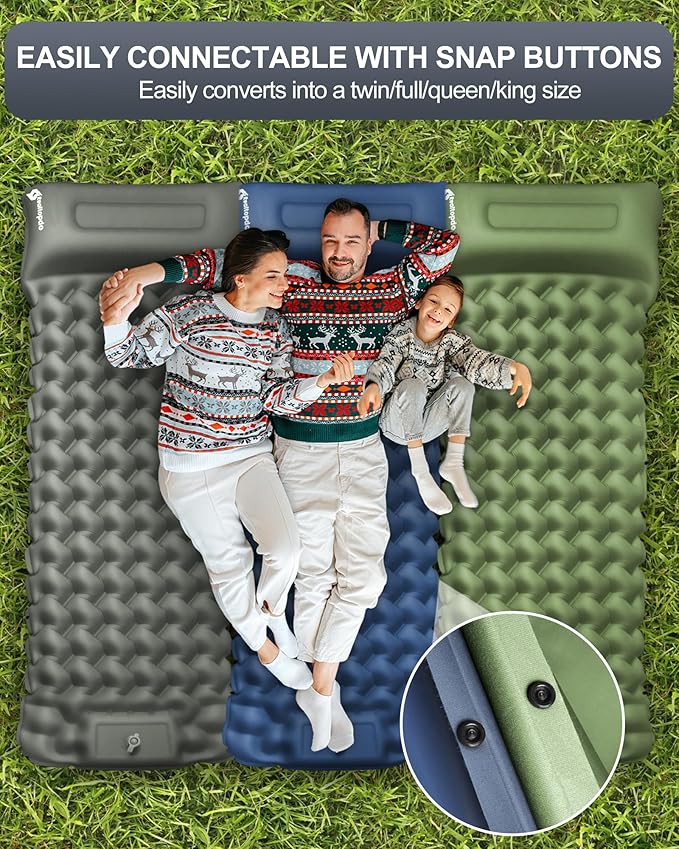 Inflatable Camping Sleeping Pad with Pillow & Foot Pump, 3"x79"x26" Single Camping Air Mattress, Compact Roll-Up, Quick-Dry & Durable Sleeping Mat for Backpacking, Hiking, Tent, Travel – Grey