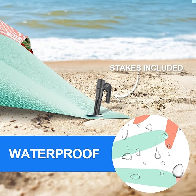 Mooreeke Beach Blanket Extra Large Oversized 9 x 8 ft, Colorful Flowers Sandproof Waterproof Quick Drying Lightweight Compact Outdoor Blanket Beach Mat for Family Travel Camping Picnic, 1-8 Adults