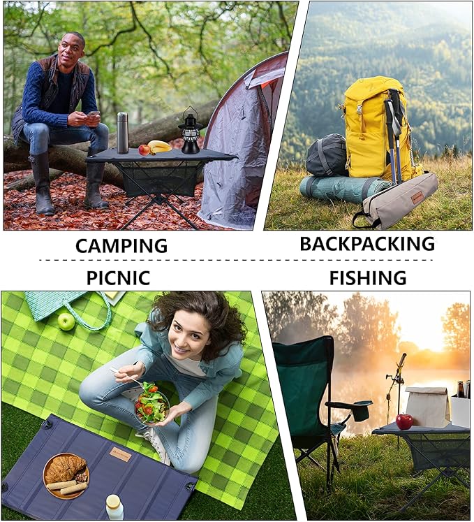 NACETURE Ultralight Backpacking Table - Collapsible Camping Table with Storage Mesh for Camping Gear, Hiking and Mountaineering (Green)