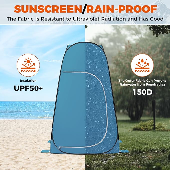 KingCamp Camping Shower Tent, Portable Outdoor Privacy Toilet & Changing Tent Windproof & Waterproof Easy Setup 1 or 2 Room Shelter with Shower Bag for Camping Hiking Beach