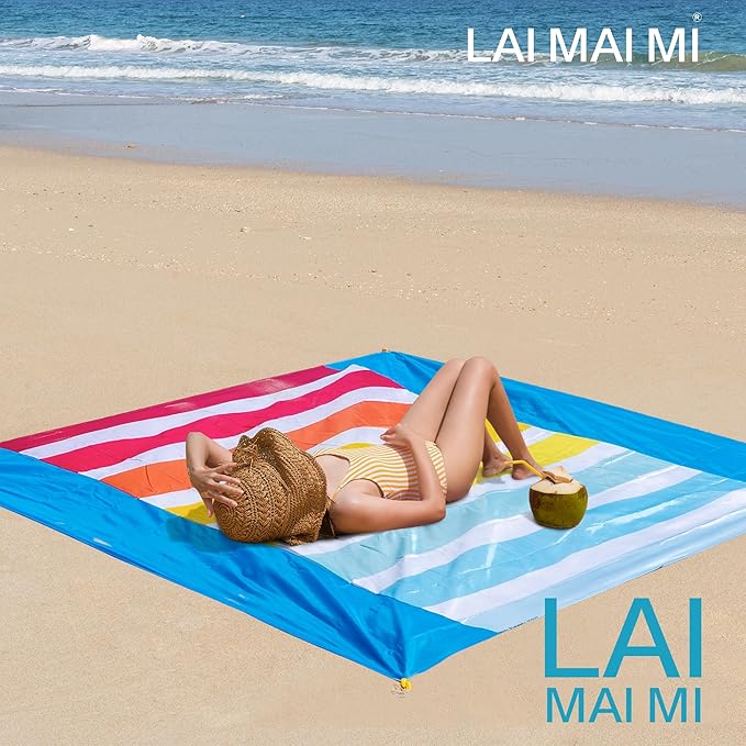 Sandproof Waterproof Beach Blanket, 80"x80" Large Beach Mat for 4-6 Adults, Lightweight Quick Dry Windproof Picnic Mat