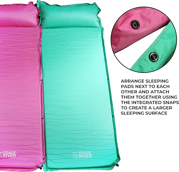 OSAGE RIVER Self Inflating Sleeping Pad with Built-in Pillow, Compact Memory Foam Sleep Mat, Camping Air Mattress for Tent, Travel, Backpacking, or Hiking