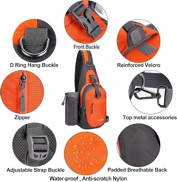 AmHoo Sling Backpack Chest Shoudler Crossbody Bag Water Resistant Hiking Daypack
