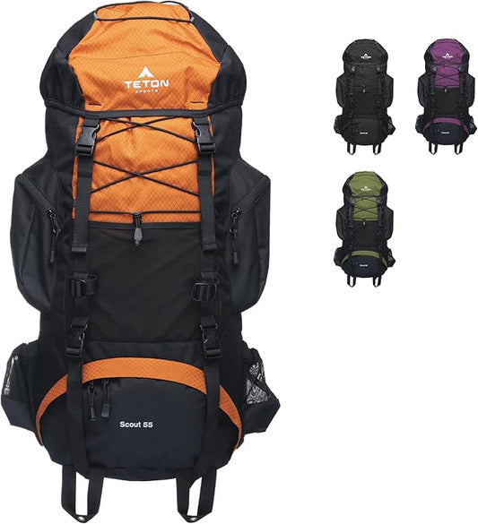 TETON 55L Scout Internal Frame Backpack for Hiking, Camping, Backpacking, Rain Cover Included