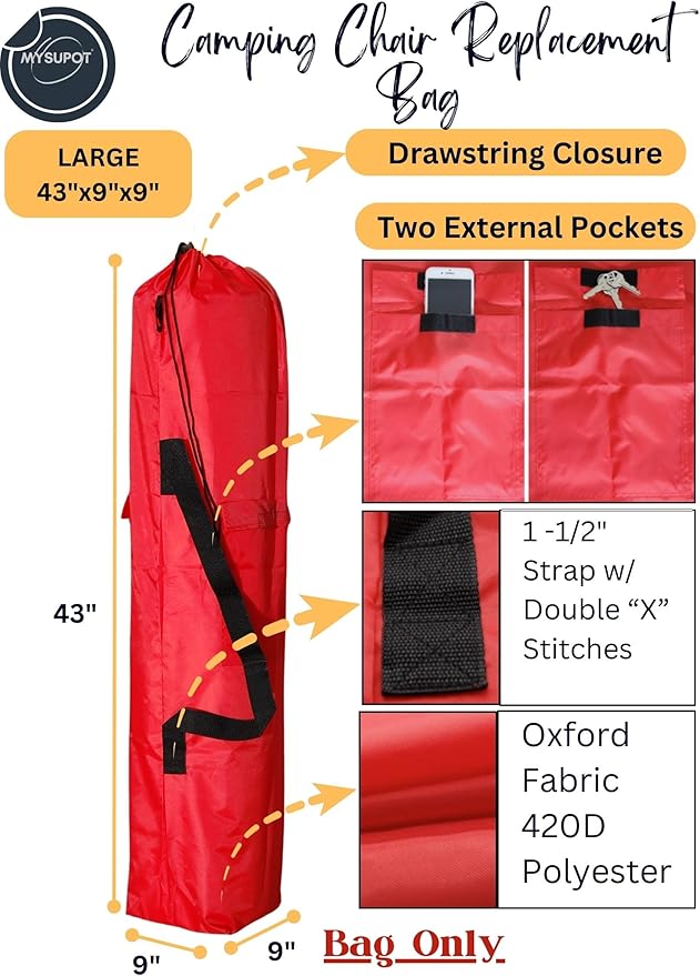 Replacement Bag for Folding Camping Chair, Portable Camp Chair, Hammock, Yoga Mat, Umbrella, Tents, Tripods, Fishing Poles - 420D Oxford Polyester Fabric
