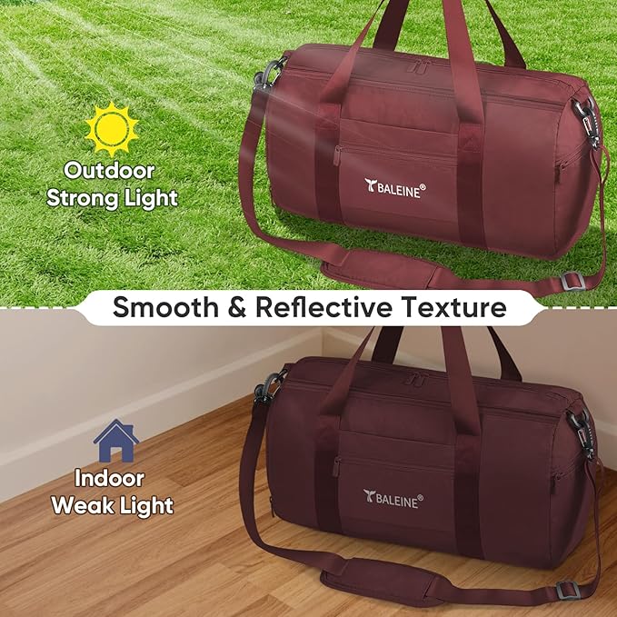 BALEINE Gym Bag for Women and Men, Duffel Bag for Sports, Gyms and Weekend Getaway, Waterproof Dufflebag with Shoe and Wet Clothes Compartments, Lightweight Carryon Gymbag (Red)