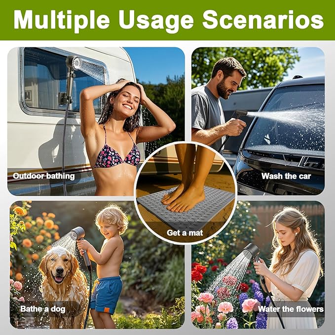 Rechargeable Camping Shower Pump, 9000mAh Portable Shower for Camping, 4 Sprayer Modes Electric Outdoor Shower Head IPX7 Waterproof USB Battery Powered Kit with 5 Gallon Bucket&Foot Pad