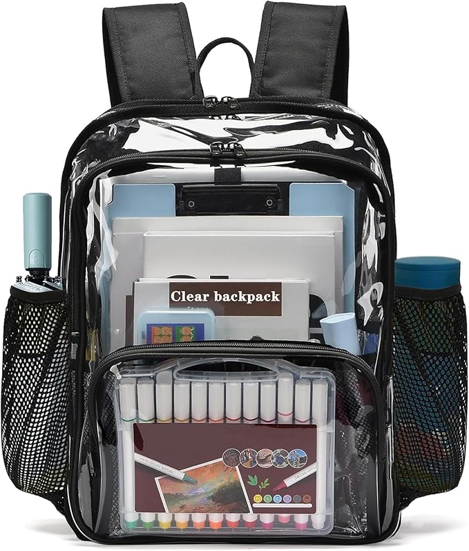 Clear Backpack,15'' Clear Backpacks for School Heavy Duty See Through Bookbag Multi-pocket PVC Backpack for Men Women