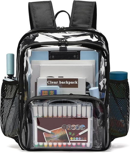 Clear Backpack,15'' Clear Backpacks for School Heavy Duty See Through Bookbag Multi-pocket PVC Backpack for Men Women