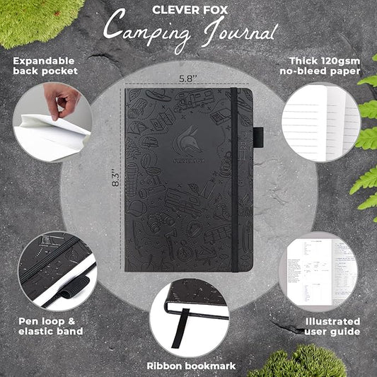 Clever Fox Camping Journal – Camper Log Book & RV Trip Planner – Outdoor Camp Journal & Adventure Travel Notebook – 12 Trips Total, 8 Pages per Trip – Hardcover, A5 Size (Black)