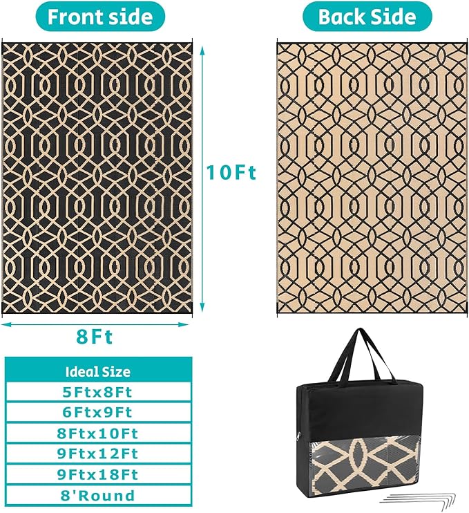 HEBE Outdoor Rug 8'x10' for Patios Waterproof Clearance Reversible Patio Mat Plastic Straw Rug RV Camping Mat Outside Area Rug Carpet for Camping RV,Porch,Deck,Balcony,Camper,Backyard