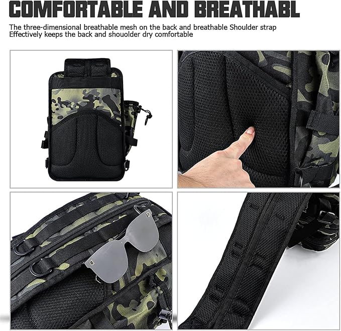 Tactical Backpack Medium EDC DayPack Military Molle Backpacks Bag Outdoor Rucksack for Fishing Hunting Camping (Black CP camo)