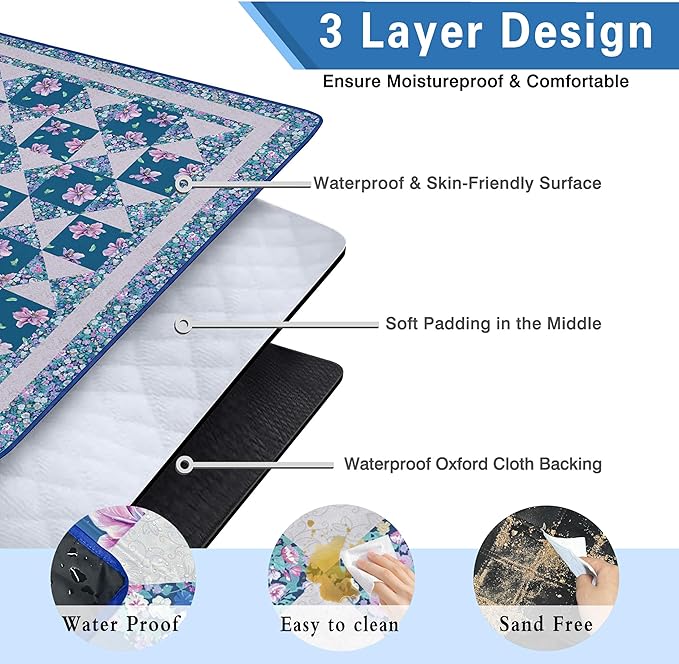 Extra Large Picnic Blankets Waterproof Foldable (60"x 80") Beach Blanket Waterproof Sandproof,3-Layer Thicking Mat Outdoor Packable Camping Blanket