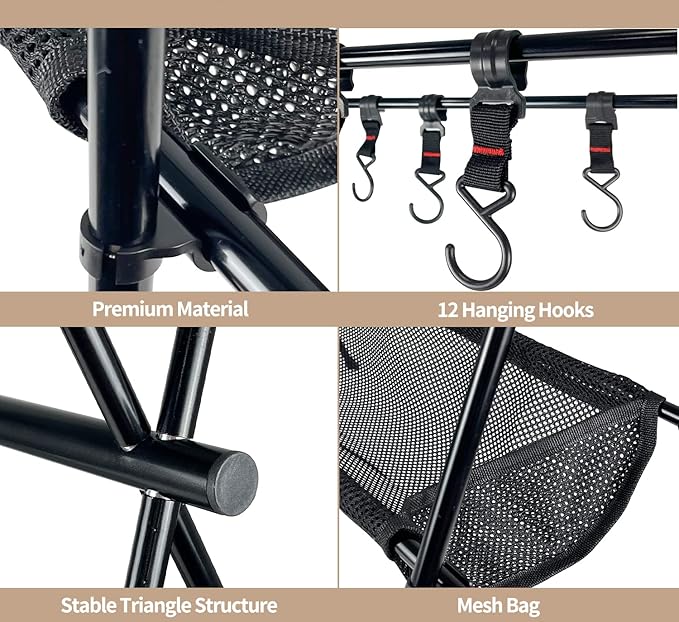 Sutekus Cookware Hanging Rack Collapsible Multifunction Camping Stand Outdoor Tools Hanging Organizer with Hooks (Large(40"X38"))