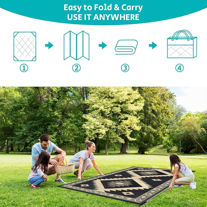 HEBE Outdoor Rug 6'x9' Waterproof for Patios Clearance, Reversible Plastic Straw Rug Camping Carpet, Indoor Outdoor Area Rugs Patio Mats for RV,Picnic,Backyard,Deck,Balcony,Porch