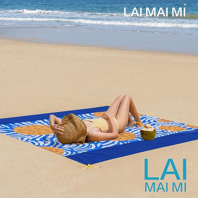 Sandproof Waterproof Beach Blanket, 80"x80" Large Beach Mat for 4-6 Adults, Lightweight Quick Dry Windproof Picnic Mat