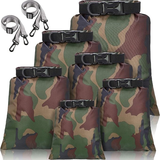 Shappy 6 Pcs Waterproof Dry Bag Set 6 Sizes Lightweight Sacks and Long Adjustable Shoulder Strap Outdoor Water Proof Keep Gear Dry Bag Stuff Sacks for Backpacking, Boating, Hiking, Camping (Camo)