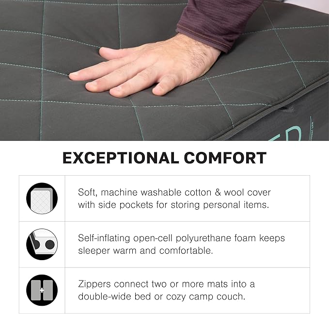 Exped LuxeMat Single LXW - Self Inflating Luxury Sleeping Mat, 4” Foam Pad, Pump Included