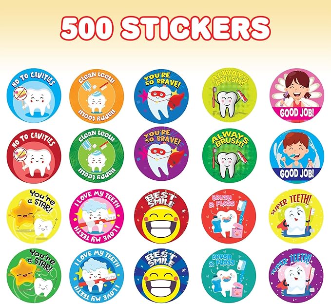 ArtCreativity Dental Sticker Rolls Assortment - Set Includes 500 Dental Themed Stickers - Dental Reward, Goodie Bag Fillers, Party Favors - Fun Craft Tool for Children Ages 3+