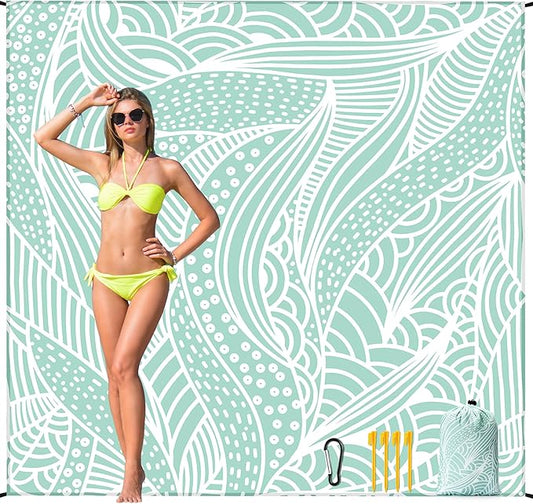 Beach Blanket Waterproof Sandproof Beach Mat 79”x 83” for 1-4 Adults Quick Drying Durable Outdoor Picnic Mat for Beach Festival Travel Picnic Camping Hiking (LBL-Ripple, 79"×83"(4 Person))