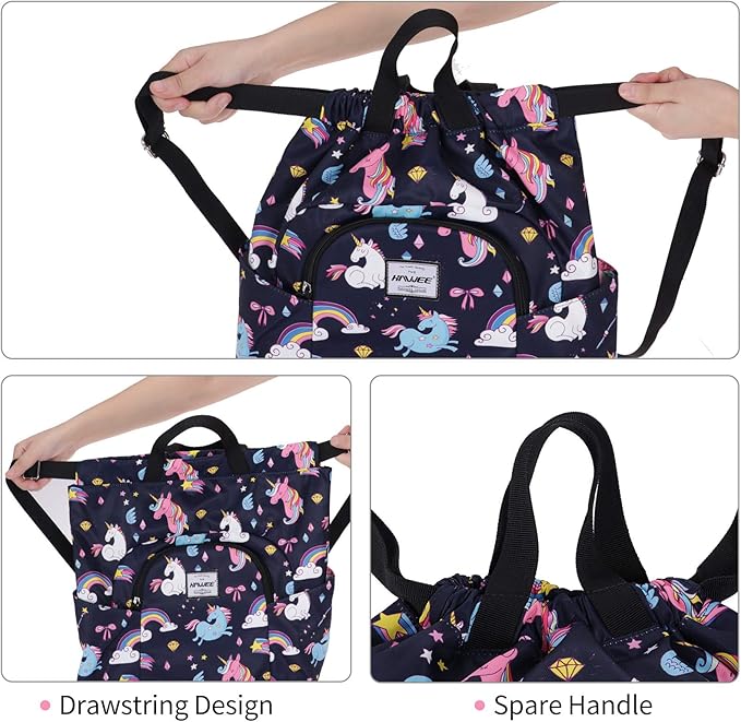 Dry Wet Drawstring Backpack with Shoe Compartment for Women Adjustable Gym Bag