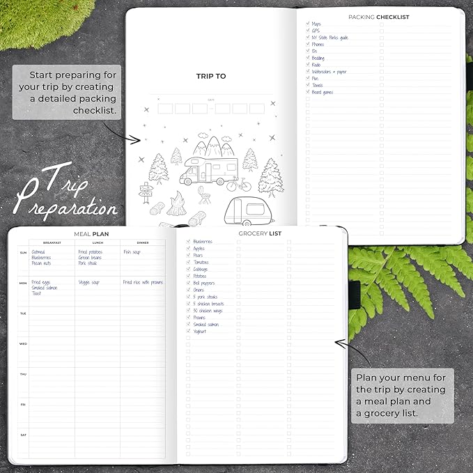 Clever Fox Camping Journal – Camper Log Book & RV Trip Planner – Outdoor Camp Journal & Adventure Travel Notebook – 12 Trips Total, 8 Pages per Trip – Hardcover, A5 Size (Black)