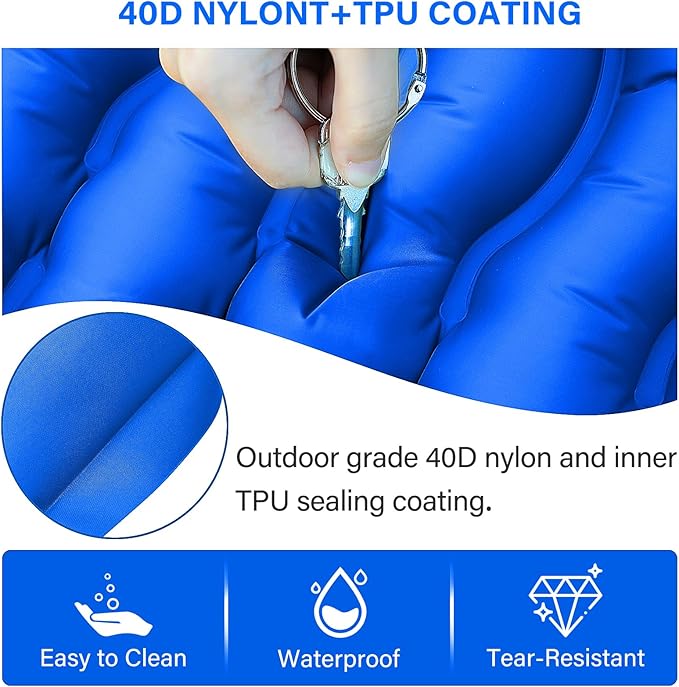 Camping Sleeping Pad, Ultralight Camping Pad with Pillow Built-in Foot Pump Inflatable Sleeping Mat Compact for Camping Backpacking Hiking Traveling - Blue