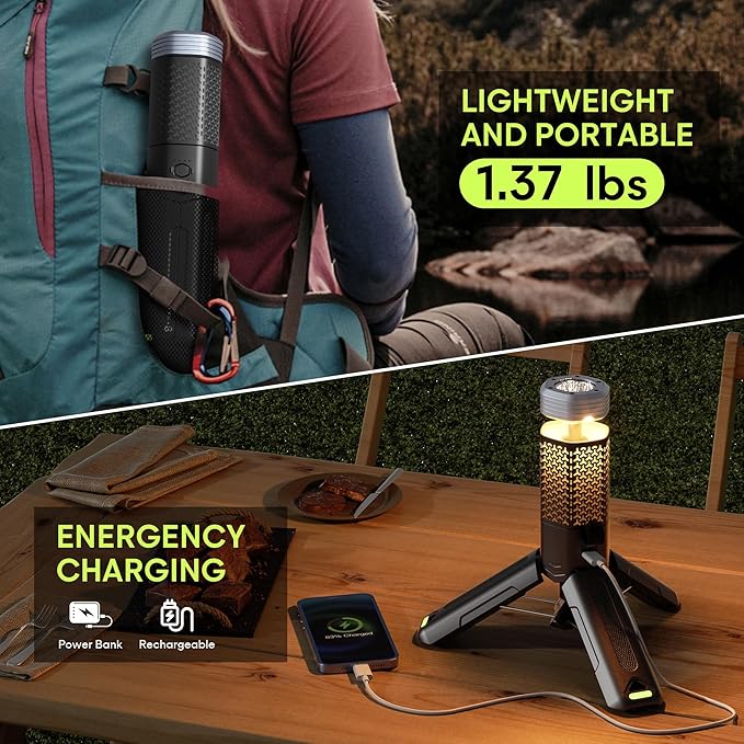 Camping Light Telescopic, YOUKOYI 10500mAh Collapsible Magnetic Camping Lantern, Telescoping IP67 Waterproof Flashlights, Camping Lantern Rechargeable for Emergency, Camping, Travel, Hiking