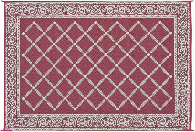 Stylish Camping 116095 6-feet by 9-feet Reversible Mat, Plastic Straw Rug, Large Floor Mat for Outdoors, RV, Patio, Backyard, Picnic, Beach, Camping (Burgundy/Beige)